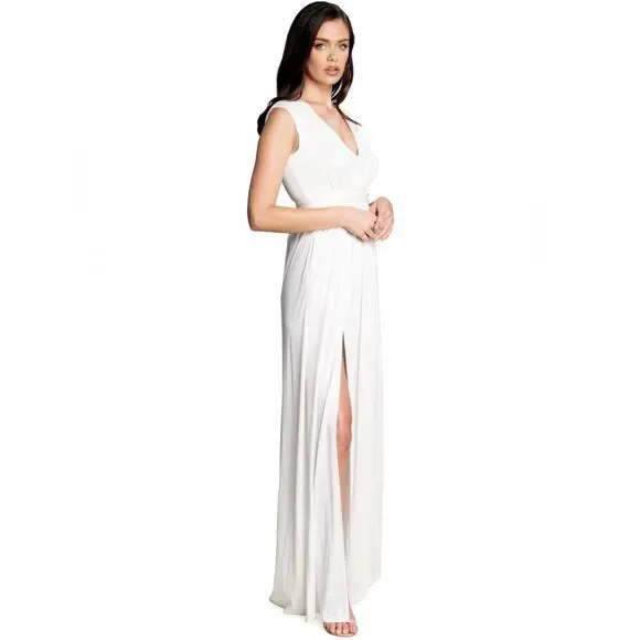 Dress the Population Krista Plunge Neck Side Slit Gown, Ivory, NWT, Size XXL - Picture 3 of 13